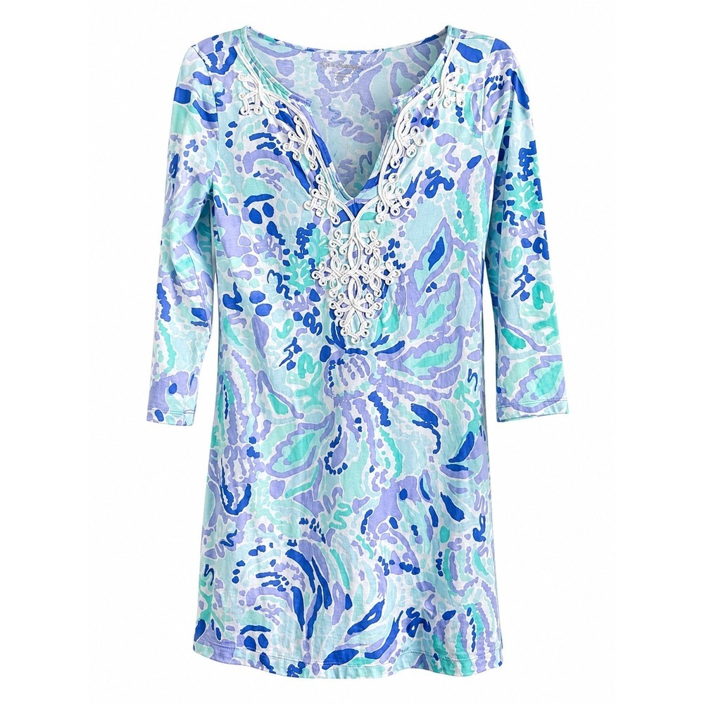 Lilly Pulitzer Marina Dress Size S Lilac Blue Green Appliqué Shift Dress